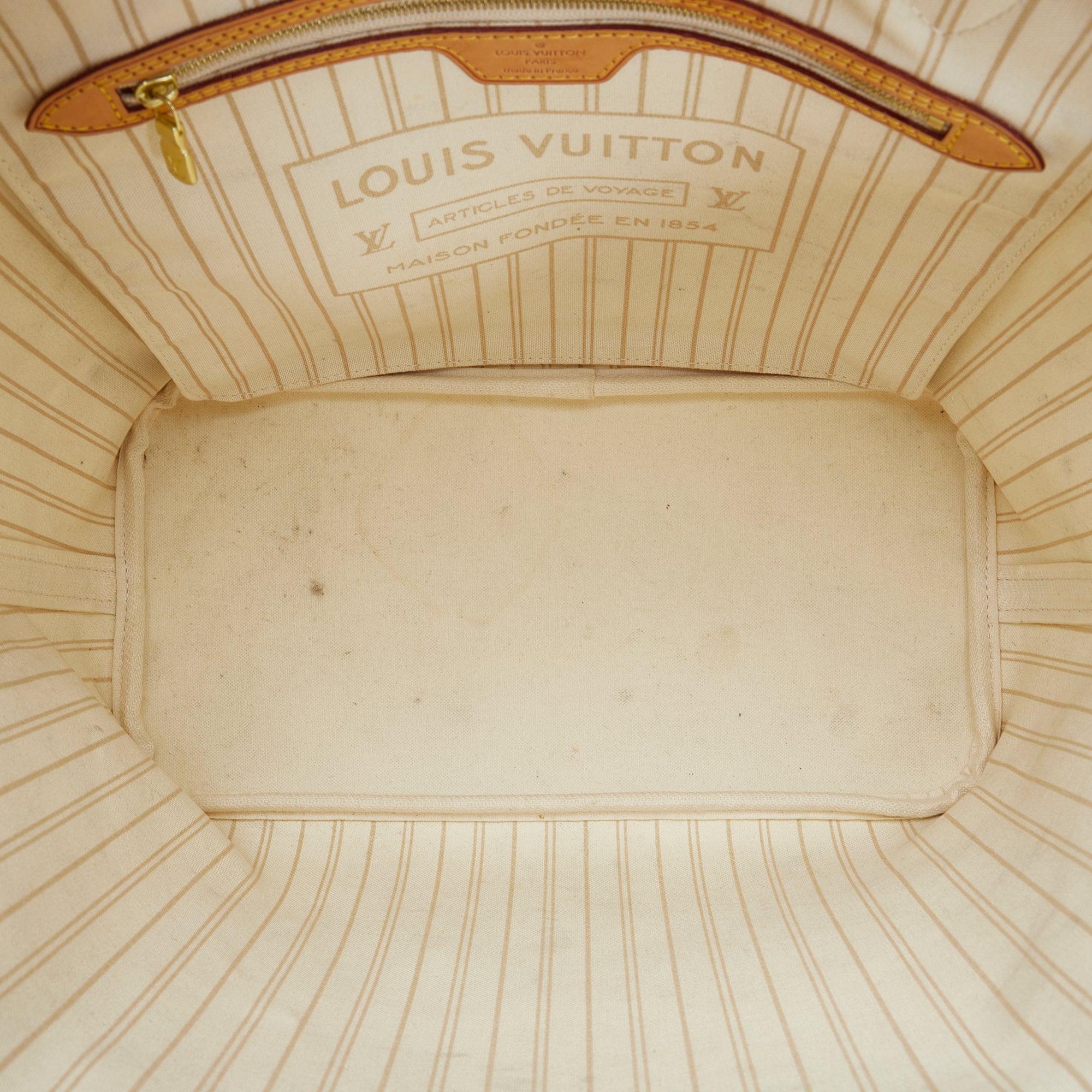 Louis Vuitton Neverfull Mm Damier Azur Canvas White Leather ref.260235 -  Joli Closet