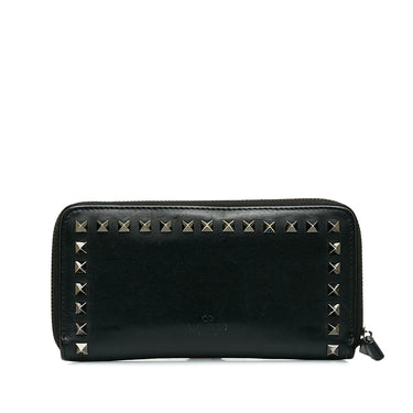 Black Valentino Rockstud Zip Around Leather Long Wallet - Designer Revival