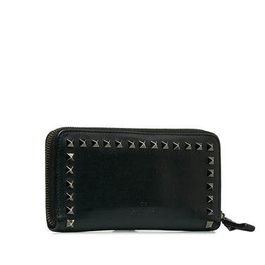 Black Valentino Rockstud Zip Around Leather Long Wallet - Designer Revival
