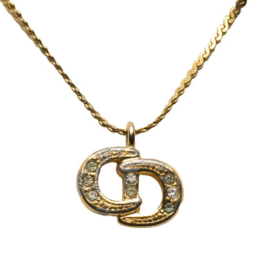 Gold Dior Logo Rhinestone Pendant Necklace - Designer Revival