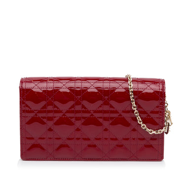 Red Dior Lady Dior Cannage Wallet On Chain Crossbody Bag - Designer Revival