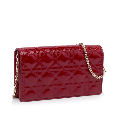Red Dior Lady Dior Cannage Wallet On Chain Crossbody Bag - Designer Revival