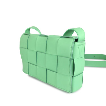 Green Bottega Veneta Leather Intrecciato Cassette Crossbody Bag - Designer Revival