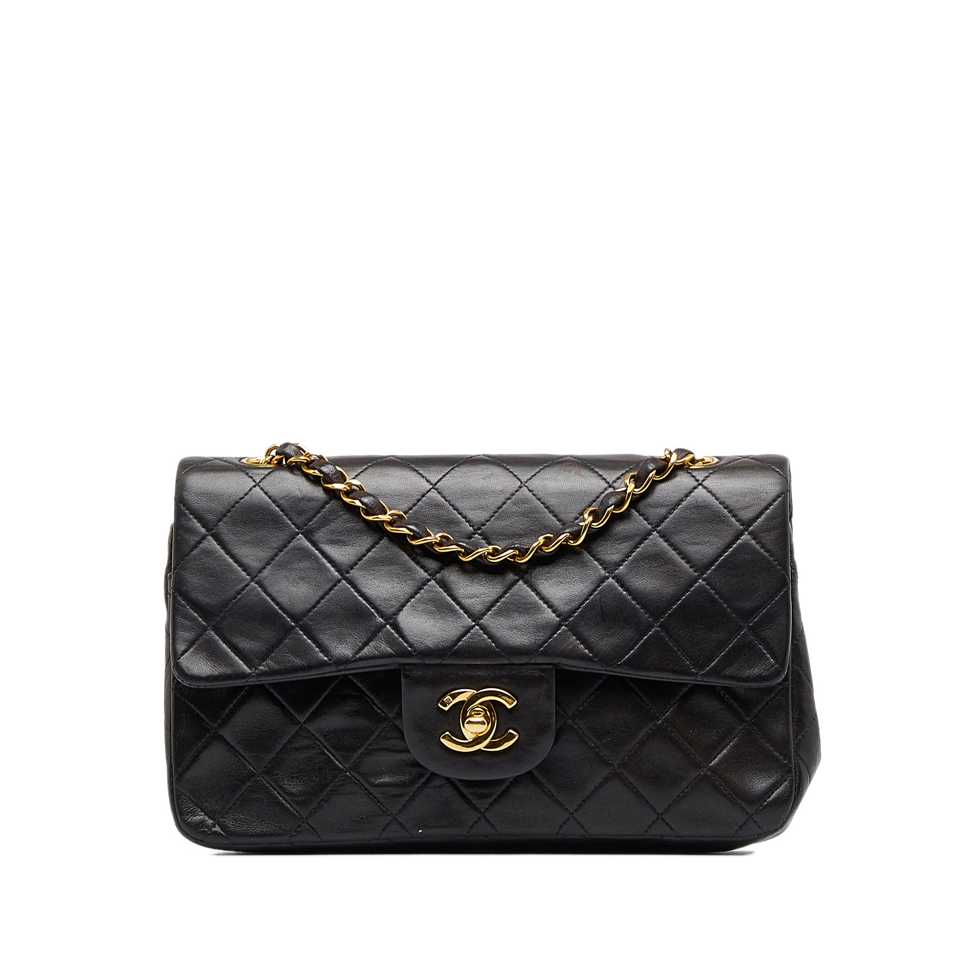 Black Chanel Small Classic Lambskin Neck Flap Shoulder Bag