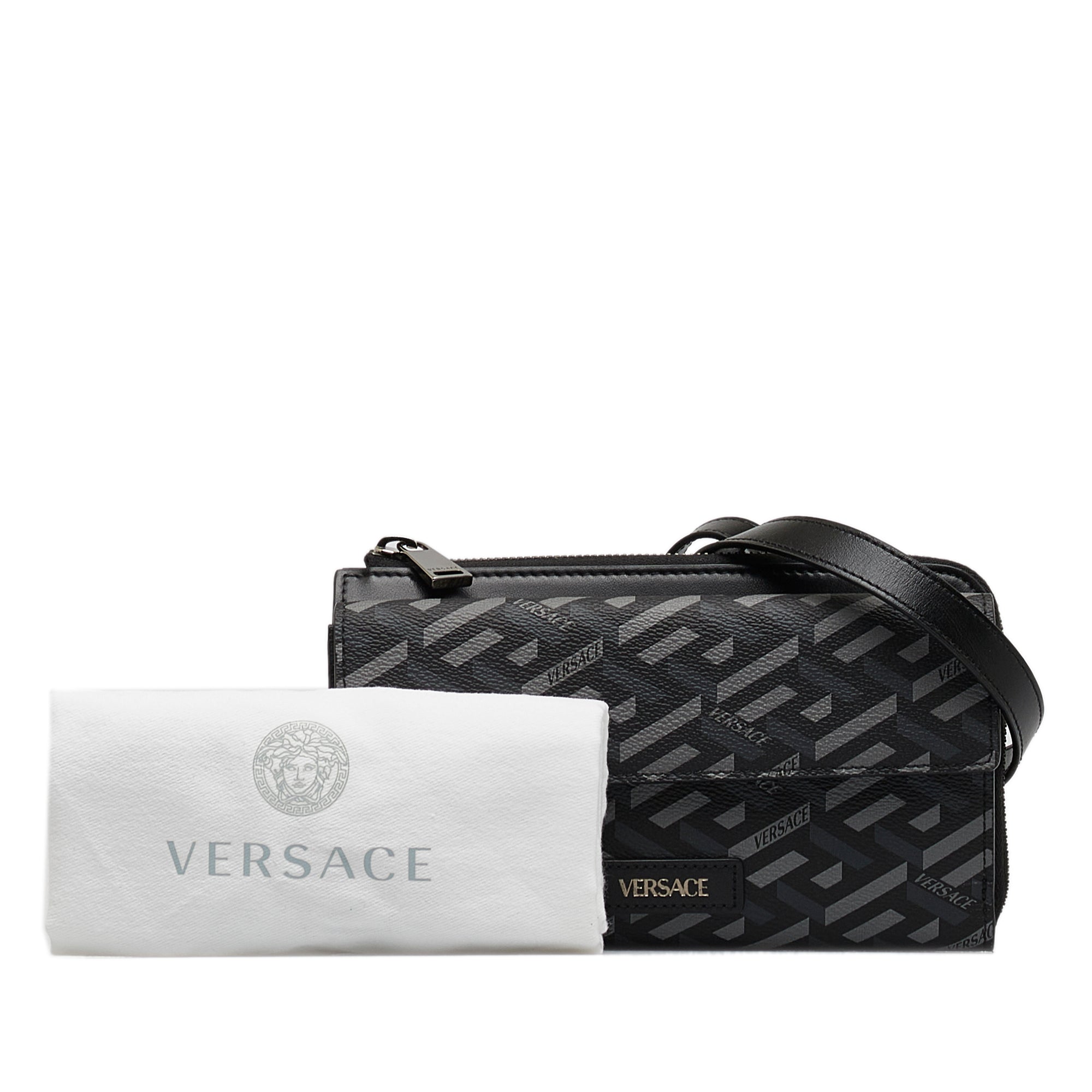 Black Versace La Greca Convertible Crossbody Bag - Designer Revival
