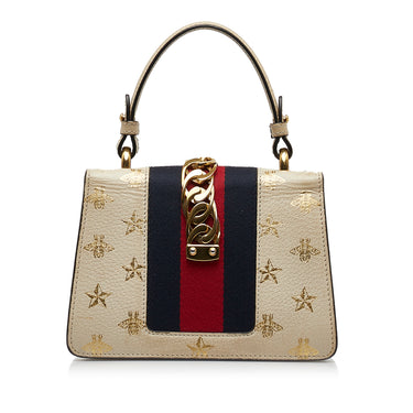 Beige Gucci Mini Sylvie Bee Star Top Handle Bag Satchel - Designer Revival