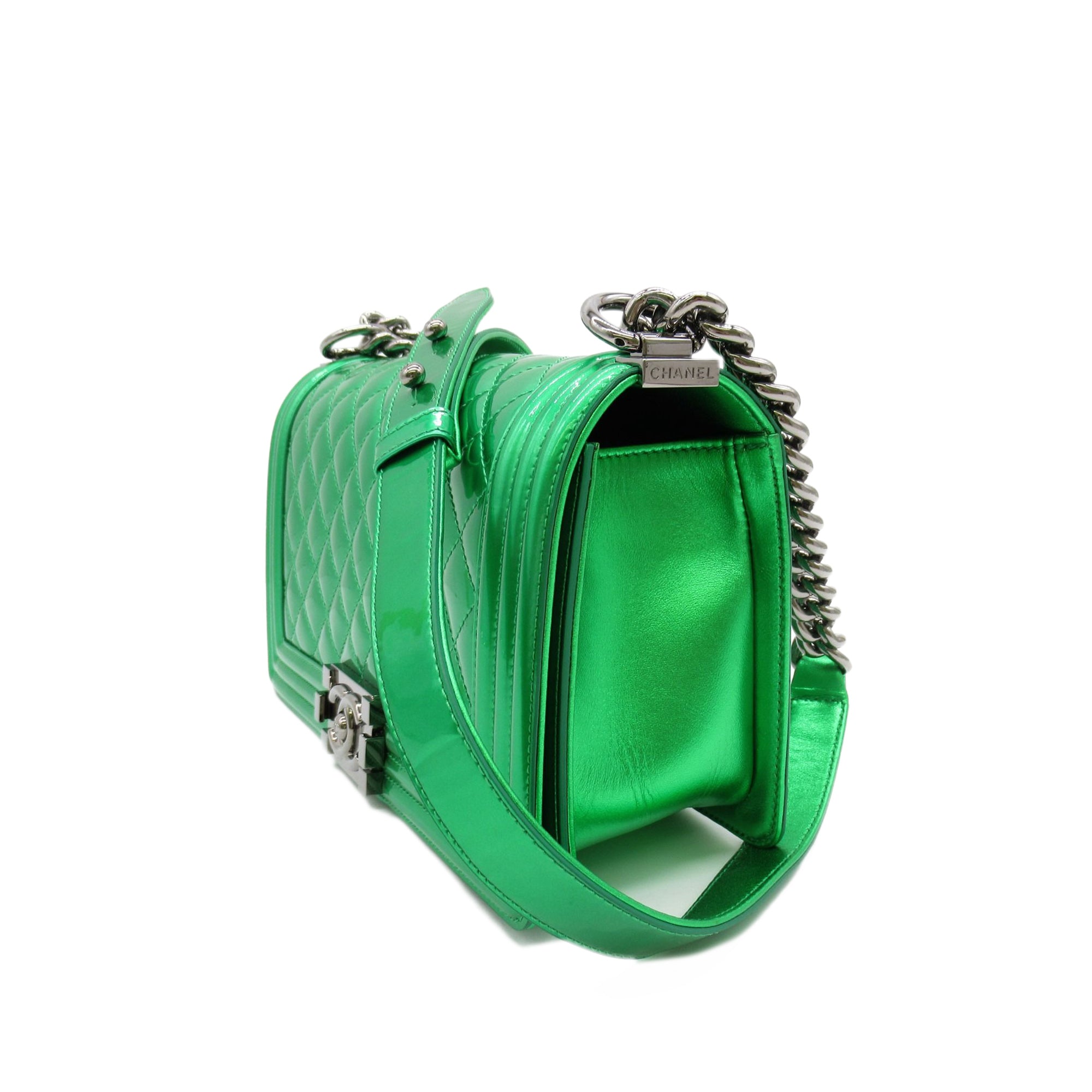 Green Chanel Medium Patent Boy Flap Crossbody Bag