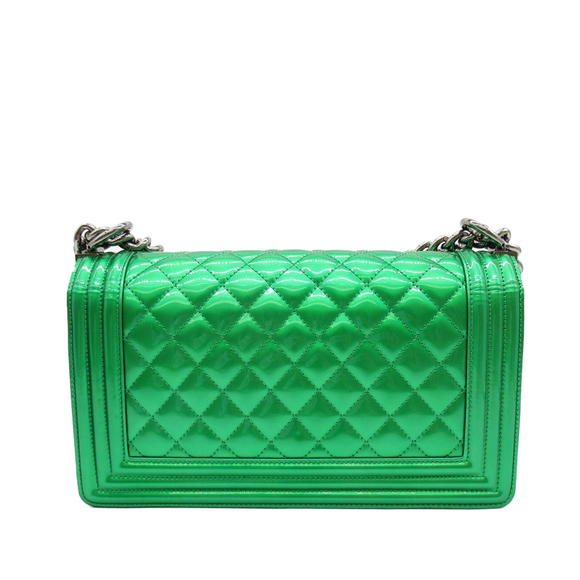 Green Chanel Medium Patent Boy Flap Crossbody Bag