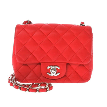 Red Chanel Mini Classic Lambskin Square Single Flap Crossbody Bag