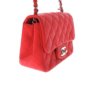 Red Chanel Mini Classic Lambskin Square Single Flap Crossbody Bag