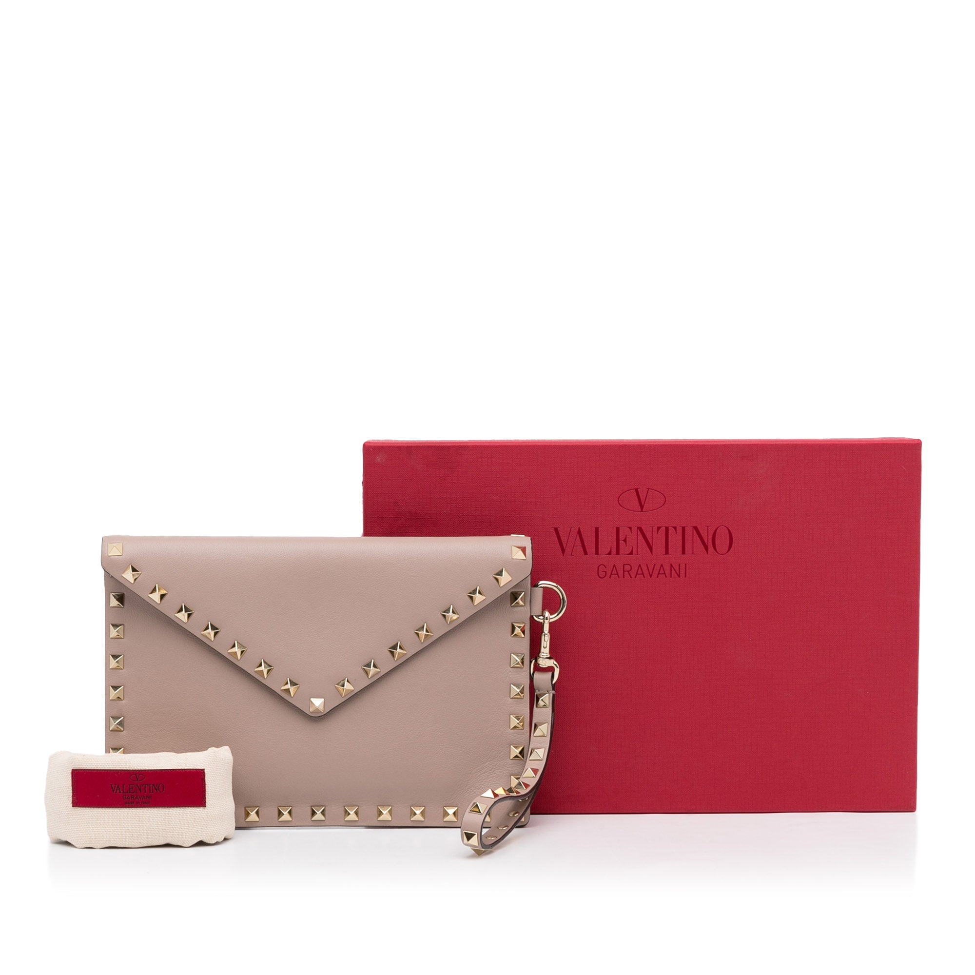 Valentino Garavani Pink Rockstud Leather Envelope Clutch Bag