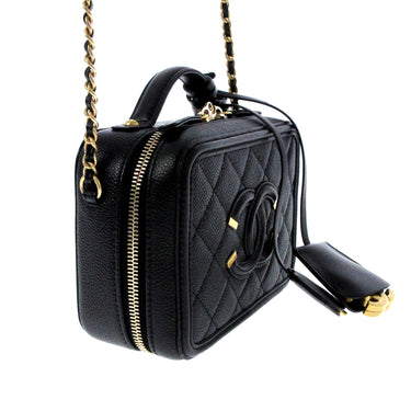 Black Chanel CC Filigree Caviar Vanity Case - Designer Revival