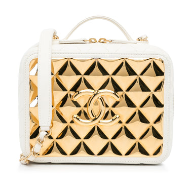 White Chanel Golden Plate Vanity Case Satchel - Designer Revival
