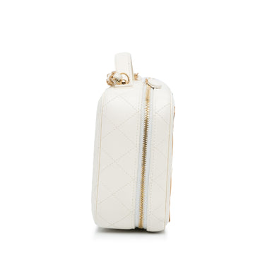 White Chanel Golden Plate Vanity Case Satchel - Designer Revival