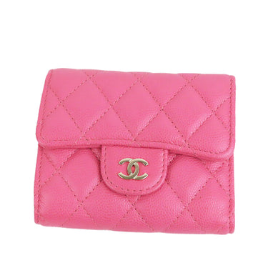 Pink Chanel CC Caviar Leather Wallet - Designer Revival
