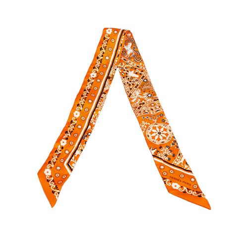 Orange Hermes Printed Twilly Silk Scarf Scarves