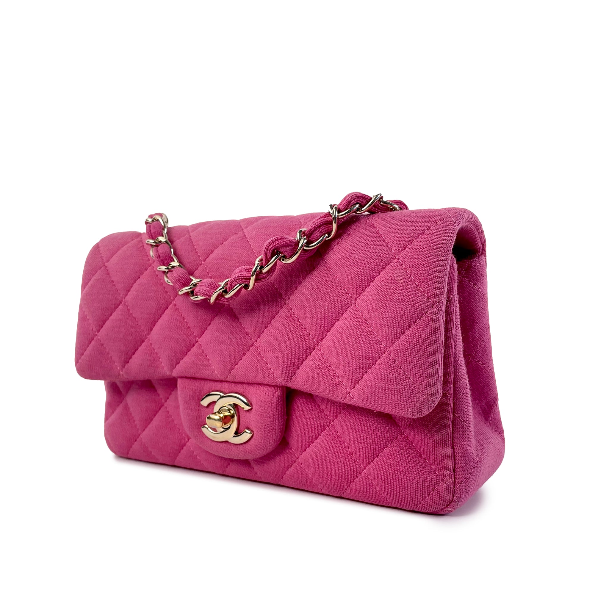 Pink Chanel Mini Classic Jersey Single Flap Crossbody Bag