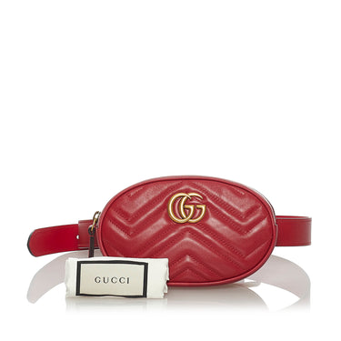 Red Gucci GG Marmont Matelasse Leather Belt Bag - Designer Revival