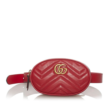 Red Gucci GG Marmont Matelasse Leather Belt Bag - Designer Revival