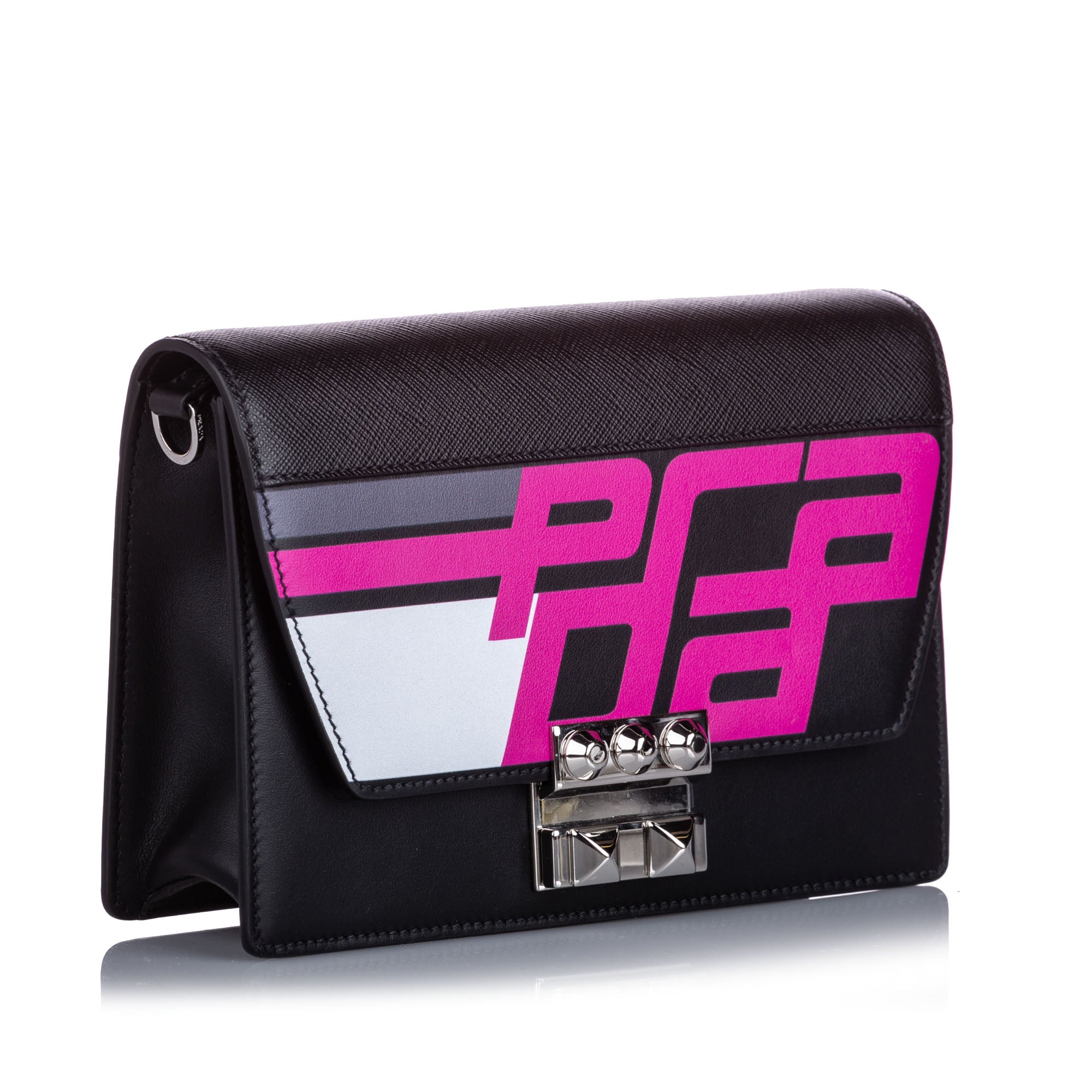 Black Prada Studded Saffiano Racing Logo Crossbody Bag – Designer