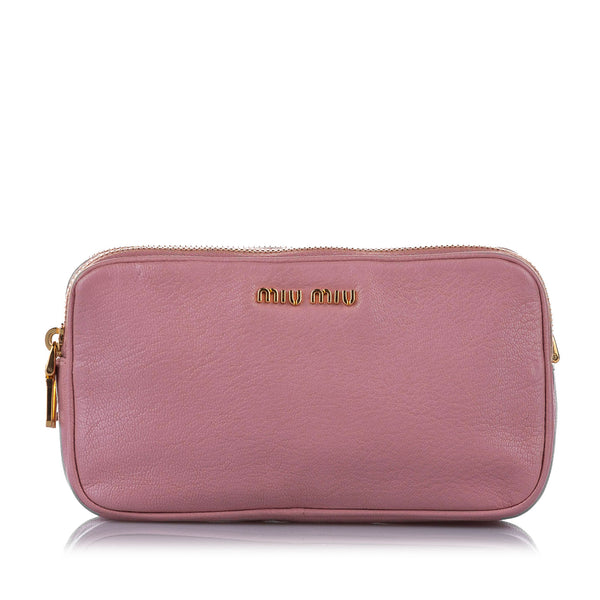 Pink Miu Miu Double Zip Leather Crossbody Bag