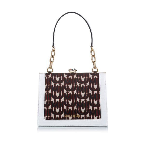 White Miu Miu Miu Solitaire Canvas Shoulder Bag