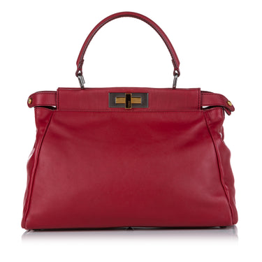 Red Fendi Medium Peekaboo Leather Satchel - Designer Revival