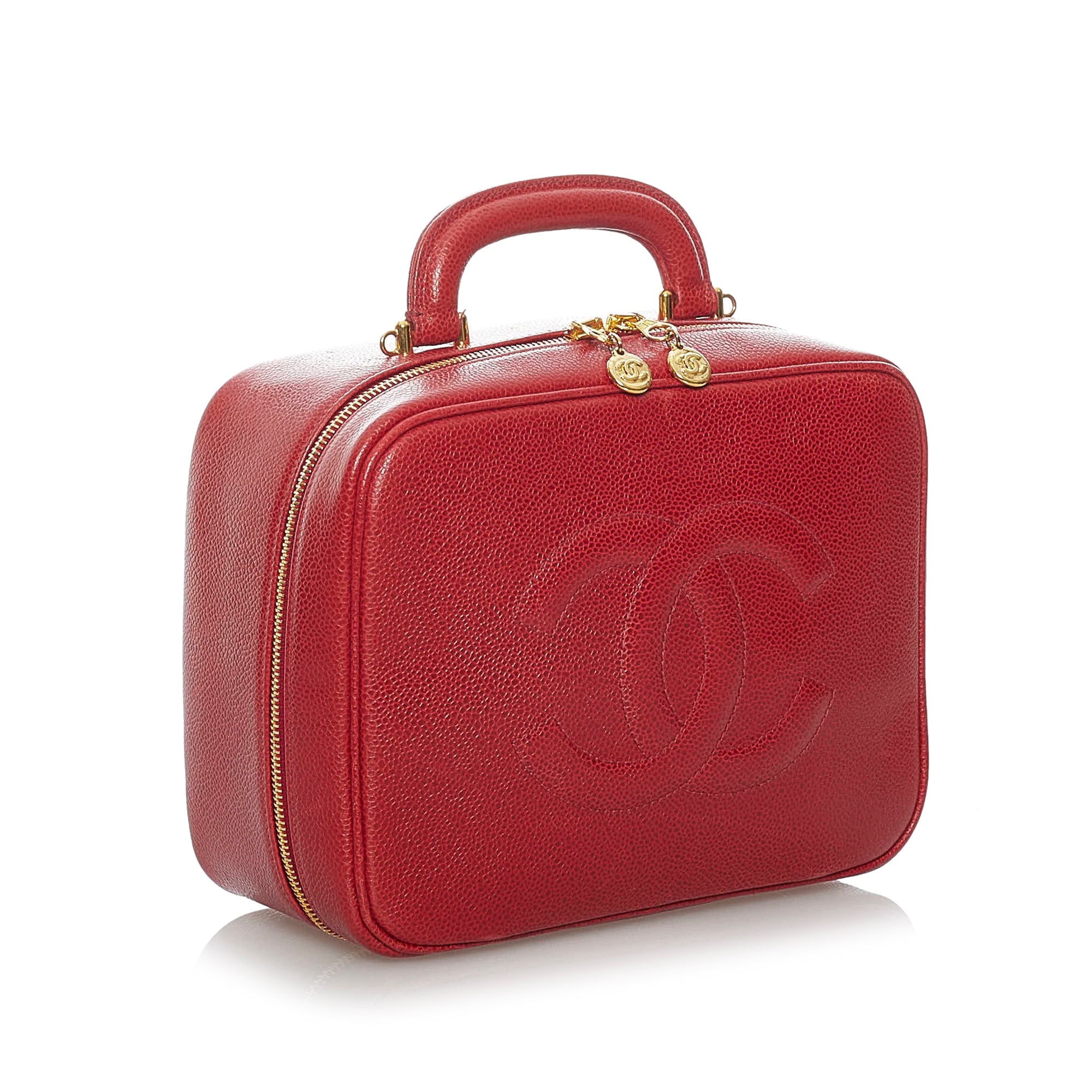 Red Chanel Caviar CC Lunch Box Vanity Case