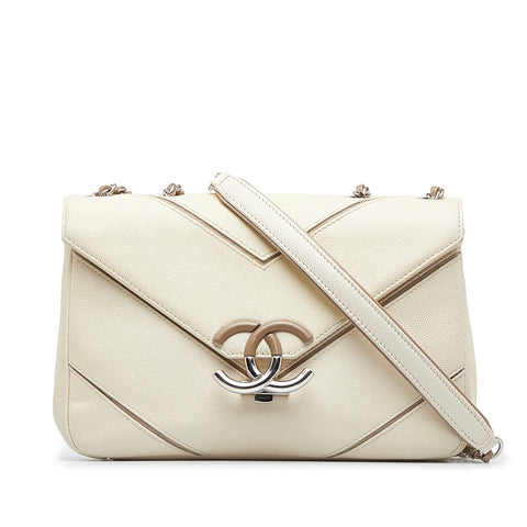 White Chanel CC Chevron Flap Shoulder Bag, chanel pre owned 2017 limited  edition coco club shoulder bag item