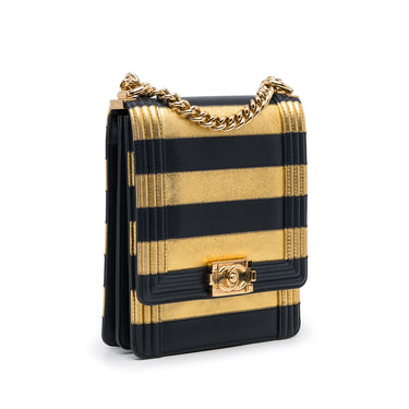 Gold Chanel Paris-New York North South Boy Flap Crossbody Bag - Designer Revival