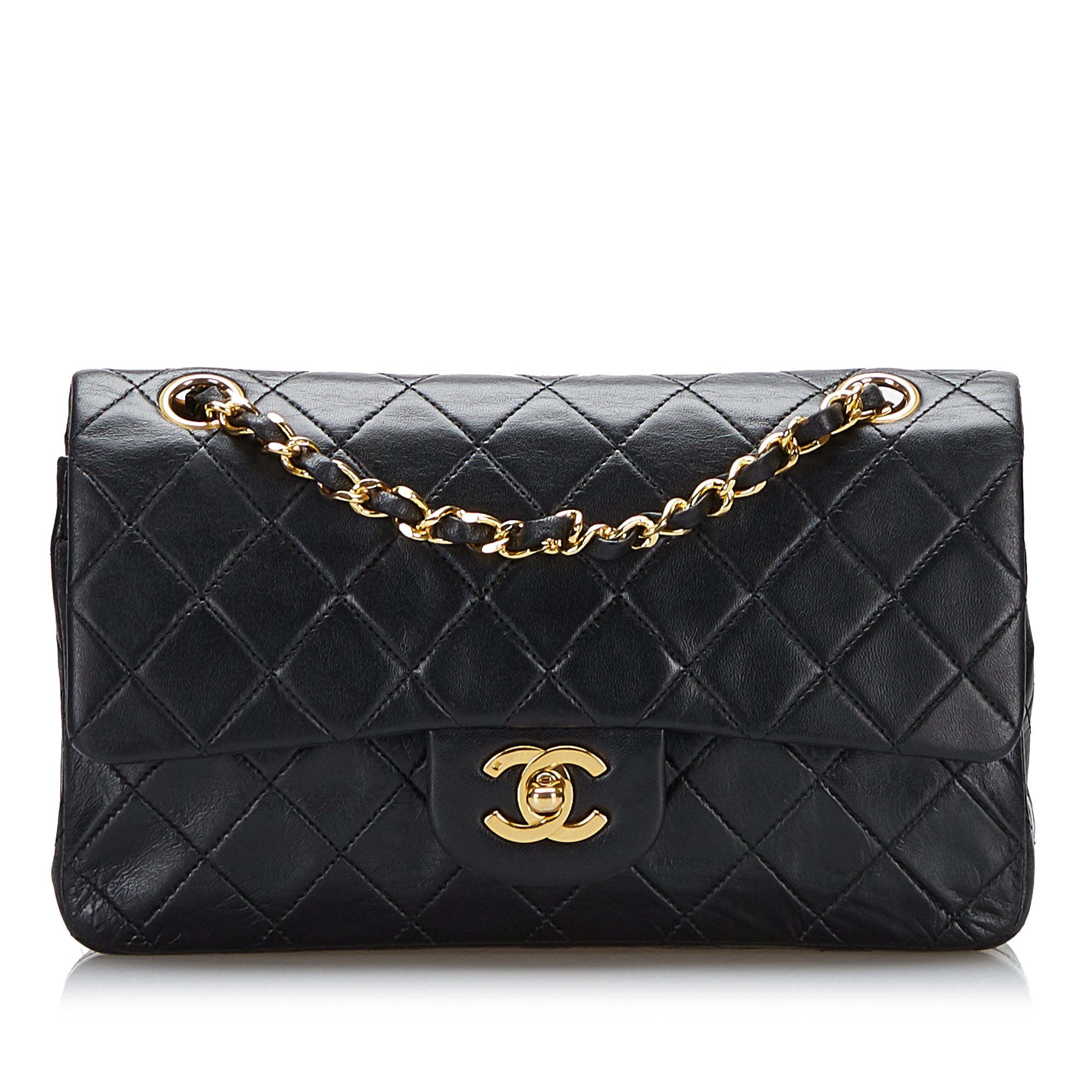 Black Chanel logo Classic Small Lambskin Double Flap Bag, RvceShops  Revival