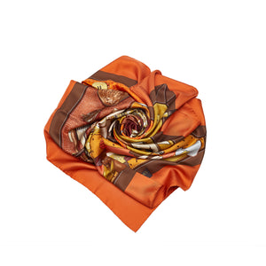 Orange & Brown Hermes Tout Cuir Silk Scarf Scarves