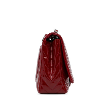 Red Chanel Jumbo Chevron Patent Single Flap Shoulder Bag - Designer Revival