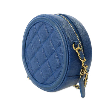 Blue Chanel Caviar CC Filigree Round Crossbody - Designer Revival