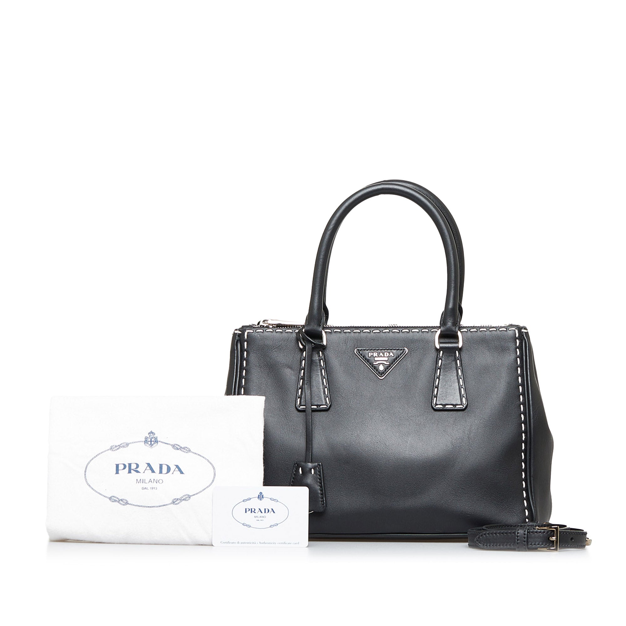 Galleria Small Leather Bag in Black - Prada