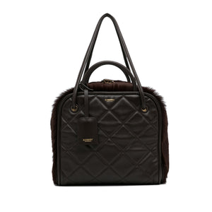 Brown Burberry Quilted Cube Pony Hair Bag Satchel