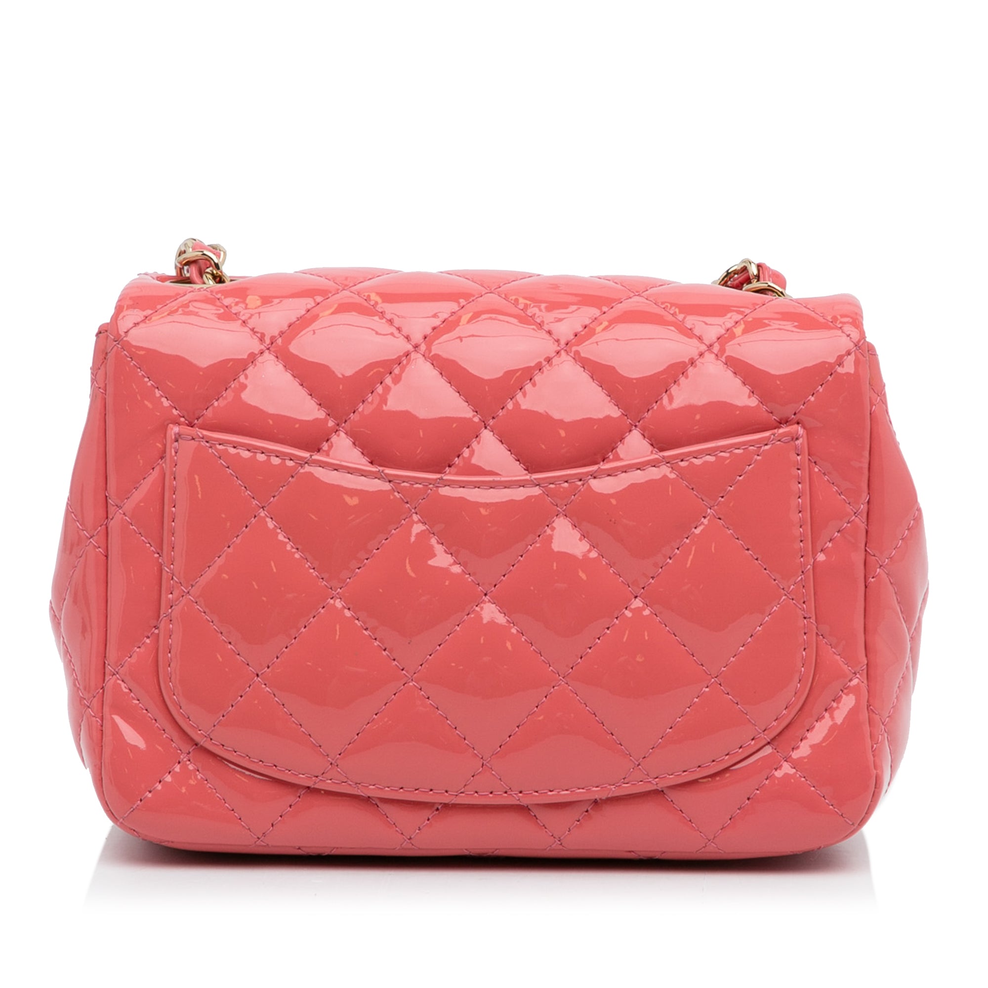 Pink Chanel Mini Patent Classic Square Single Flap Crossbody Bag