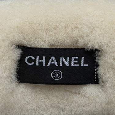 White Chanel Shearling Logo Headband - Designer Revival