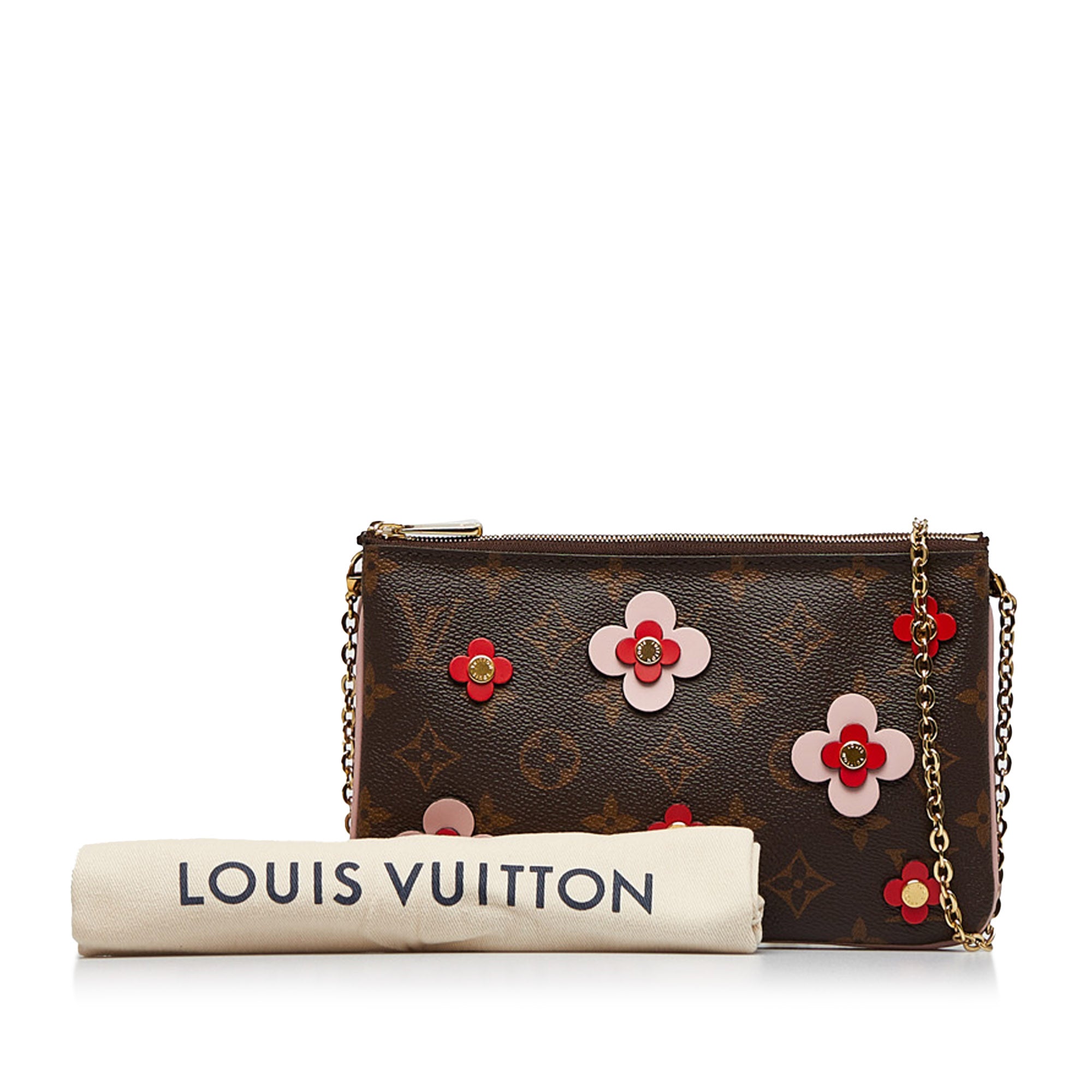 Brown Louis Vuitton Monogram Blooming Flowers Double Zip Pochette