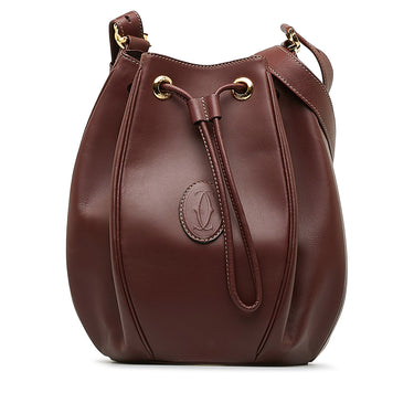 Burgundy Cartier Must de Cartier Leather Bucket Bag - Designer Revival