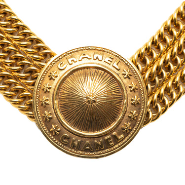 Gold Chanel CC Triple Chain Choker Costume Necklace - Designer Revival