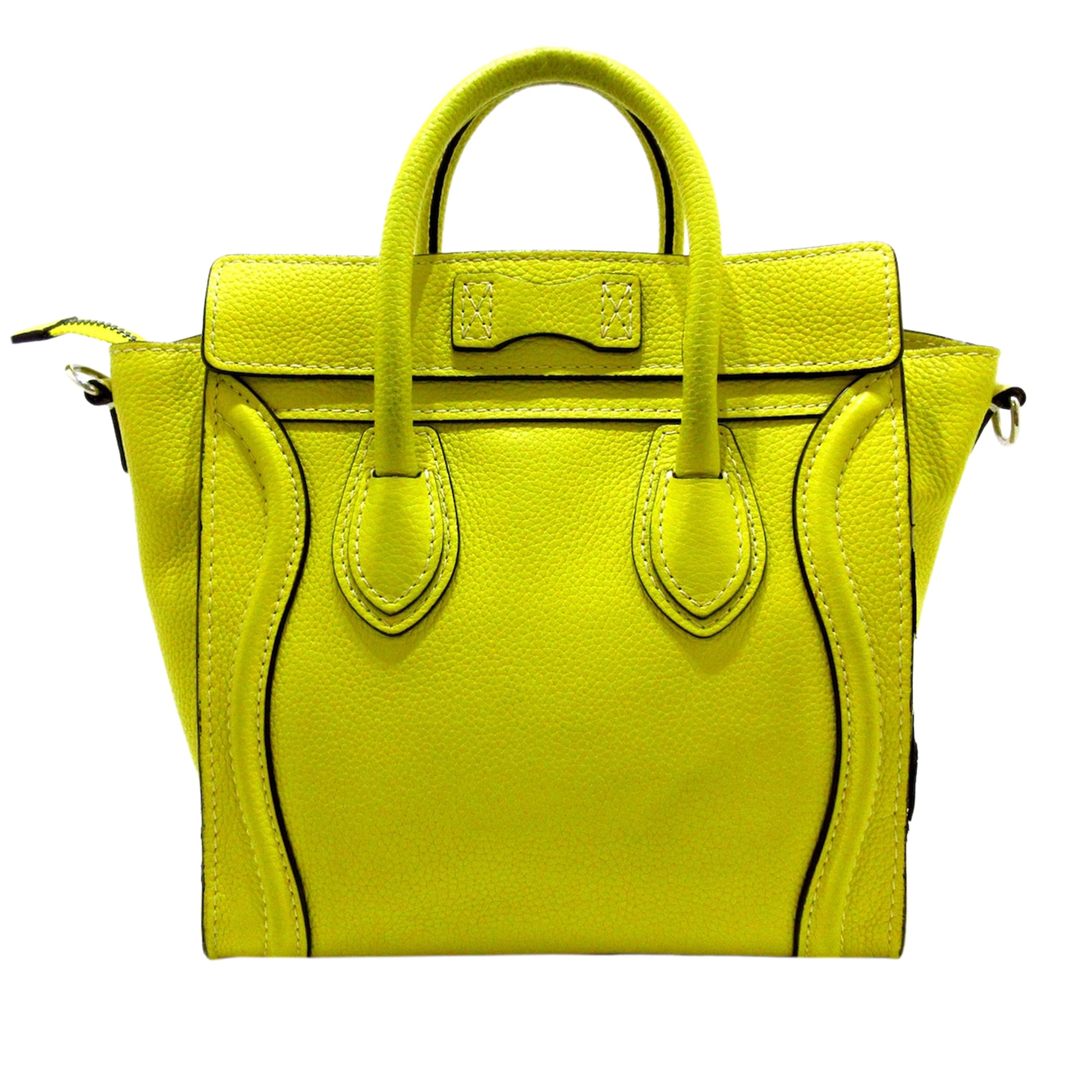 CELINE Mini Luggage Tote Citron Yellow AUTHENTIC Drummed Calfskin Bag