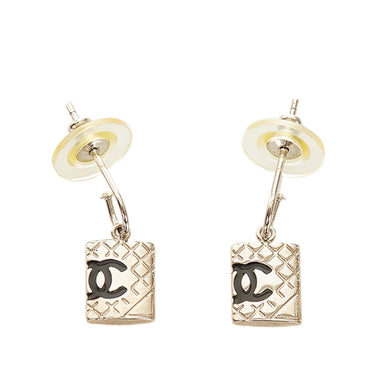 Silver Chanel Cambon Ligne Pushback Earrings - Designer Revival