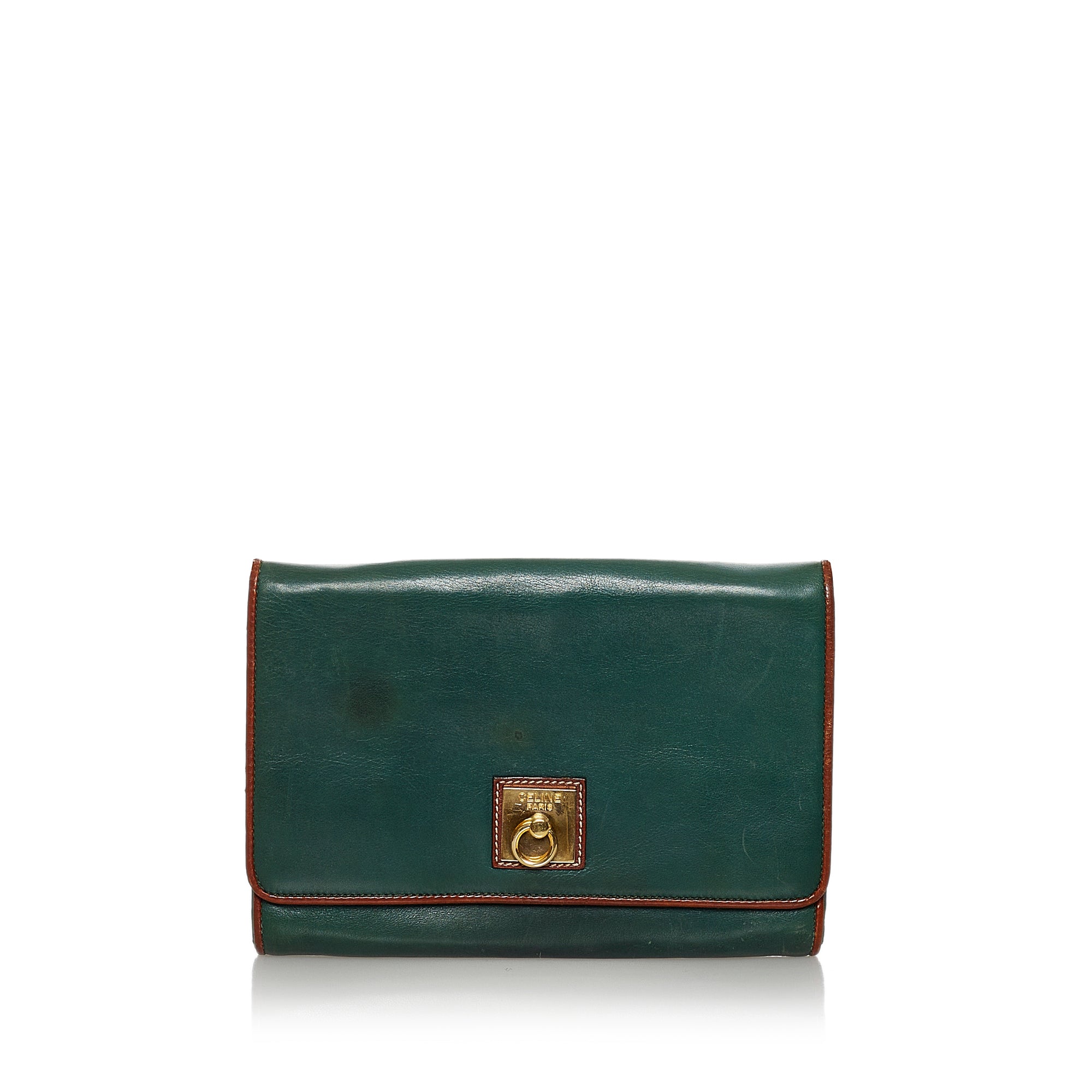 Green Celine Leather Clutch Bag - Designer Revival