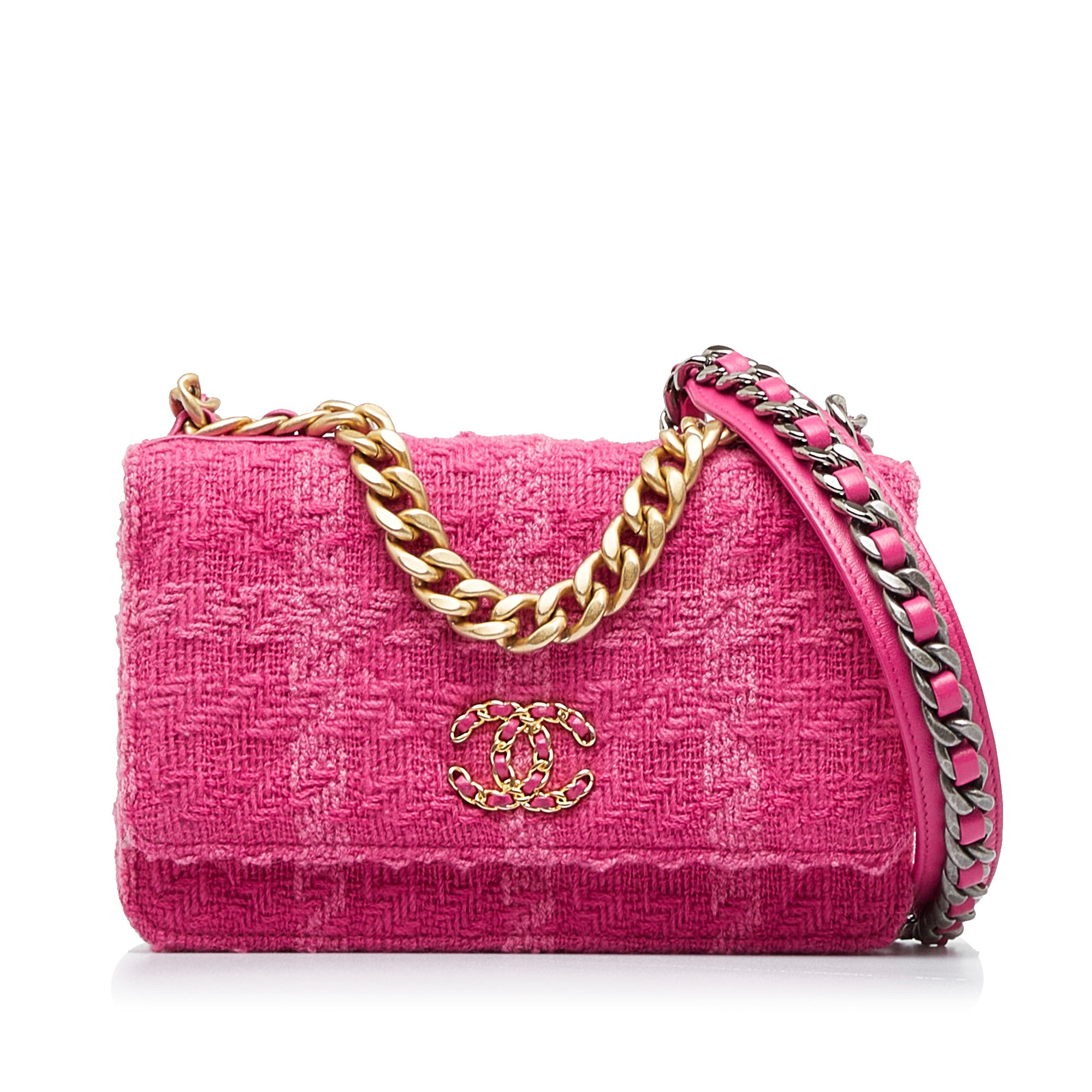 Pink Chanel Tweed 19 Wallet On Chain Crossbody Bag