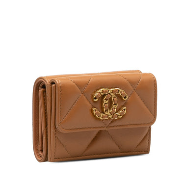 Brown Chanel 19 Trifold Flap Compact Wallet - Designer Revival