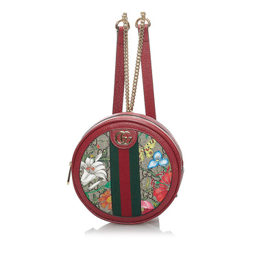 Red Gucci GG Supreme Flora Ophidia Round Backpack - Designer Revival