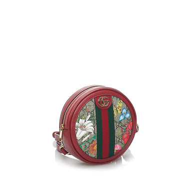 Red Gucci GG Supreme Flora Ophidia Round Backpack - Designer Revival