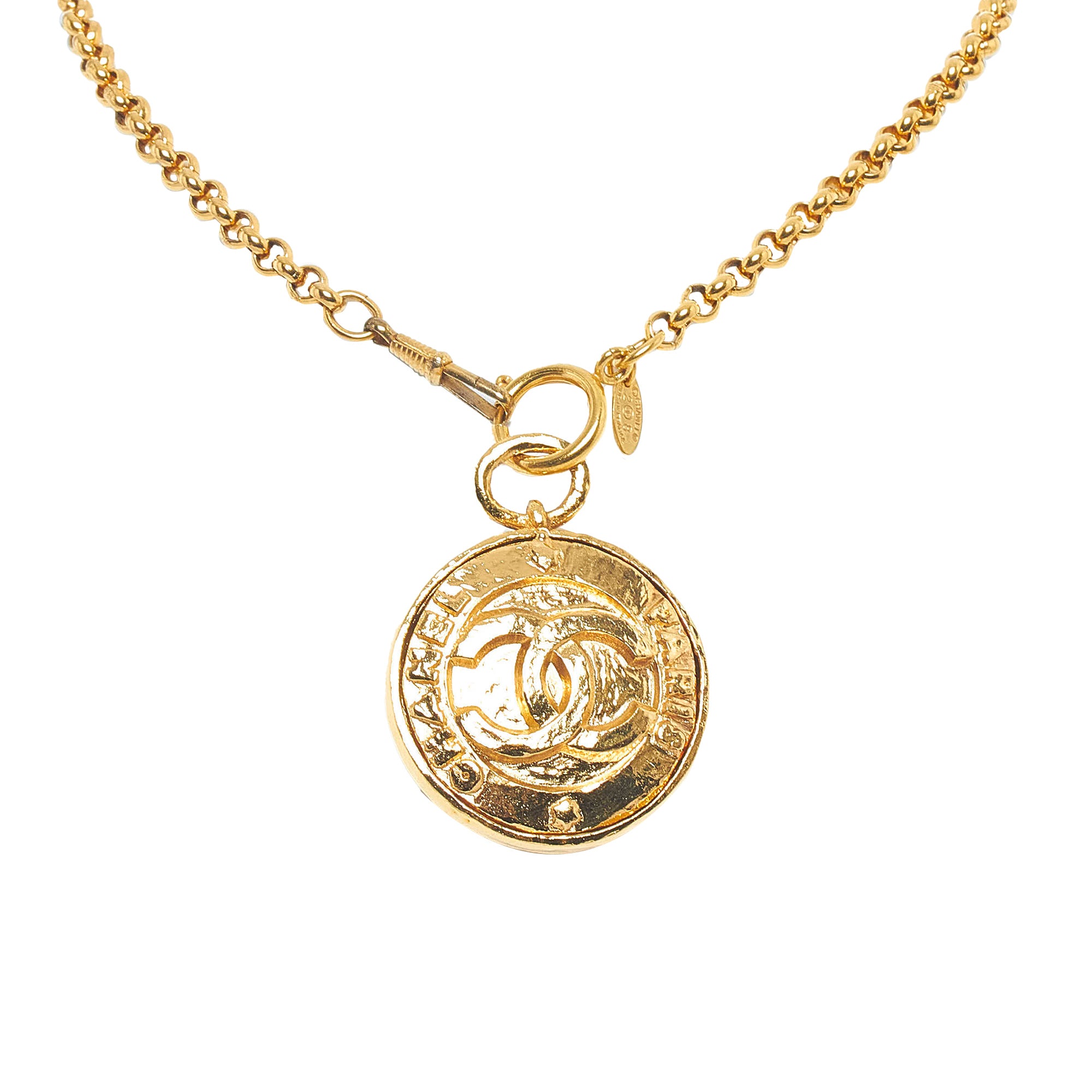 Chanel Gold Plated CC Logo Medallion Chain Necklace Vintage
