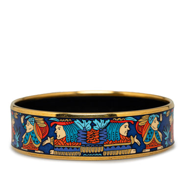 Blue Hermes Wide Enamel Bangle Costume Bracelet - Designer Revival